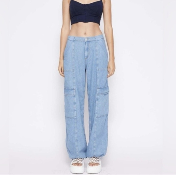 Jonathan Simkhai Calista Denim Cargo Pants Vatia Blue Cotton High Rise Calista - Picture 2 of 7